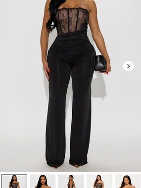 Fashion Nova Black Strapless Lace-Trim Wide Leg Jumpsuit